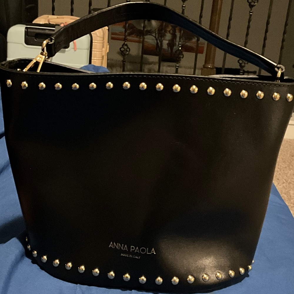 Anna Paola Black Studded Shoulder Bag